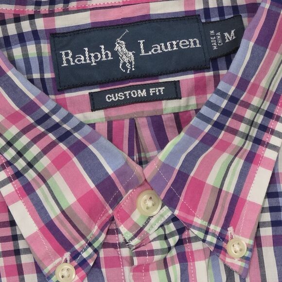 Ralph Lauren Men’s M Custom Pink Fit Plaid Button Down Shirt Long Sleeve Cotton - Picture 3 of 5